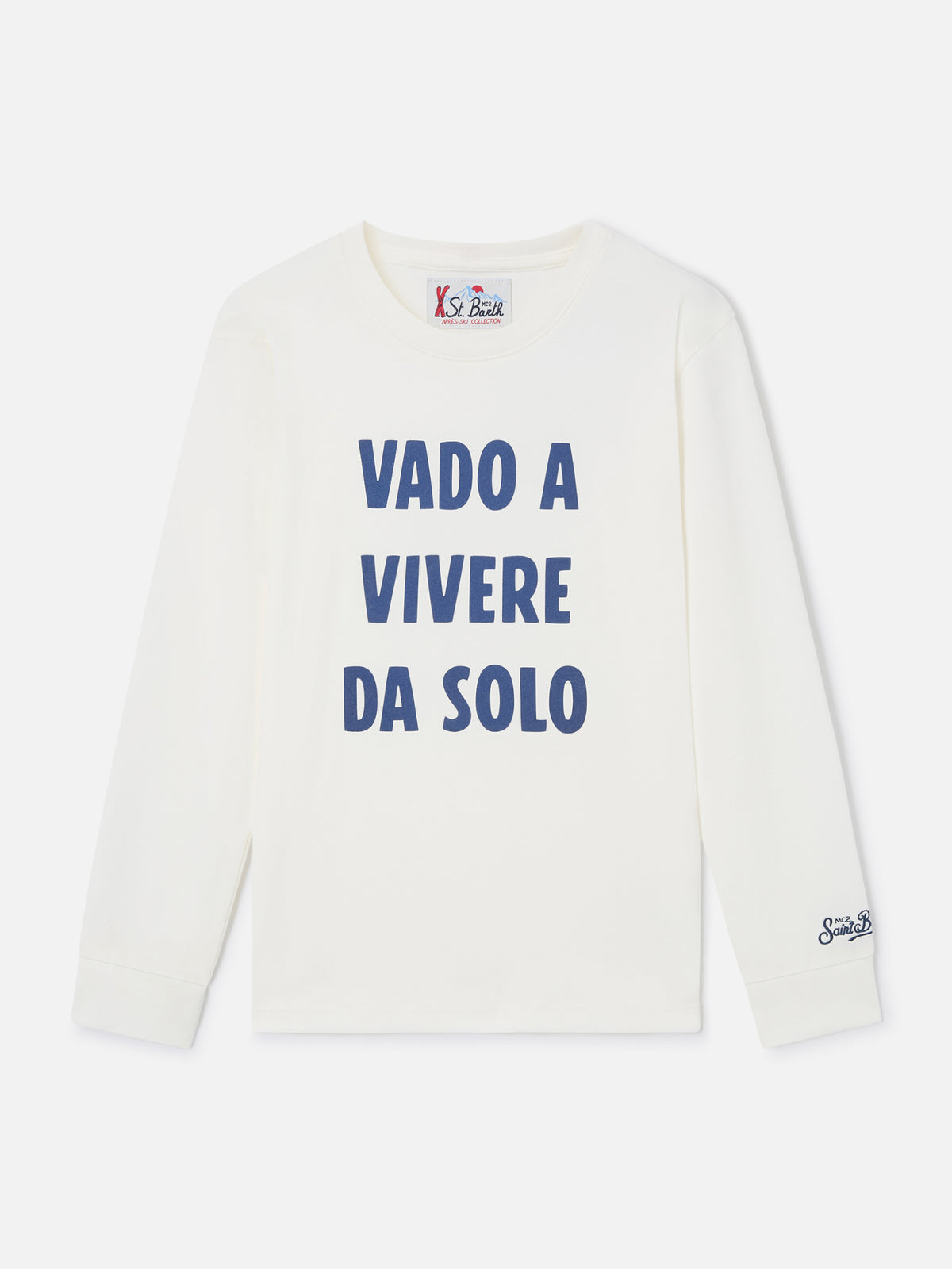 T-shirt Luton bianca a manica lunga in cotone con stampa Vado A Vivere Da Solo