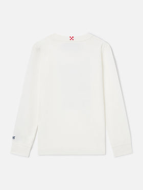 T-shirt Luton bianca a manica lunga in cotone con stampa Vado A Vivere Da Solo