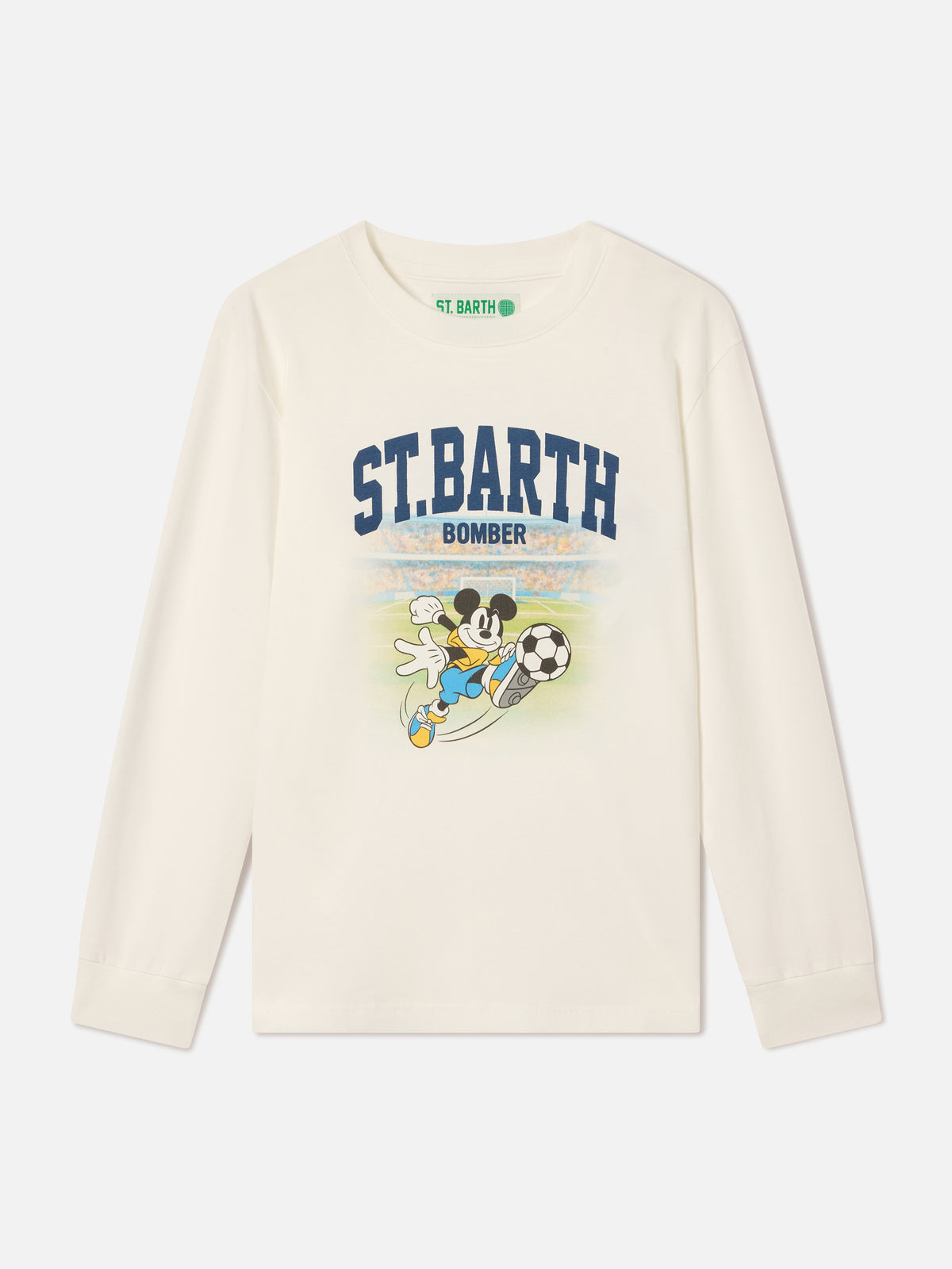 T-shirt Luton bianca a manica lunga in cotone organico con stampa Topolino | Special edition