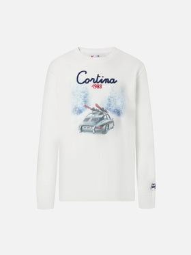 T-shirt Luton in cotone invernale bianco a maniche lunghe con ricamo Cortina 1983 e stampa Cortina