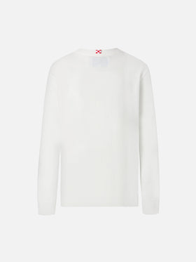 T-shirt Luton in cotone invernale bianco a maniche lunghe con ricamo Cortina 1983 e stampa Cortina