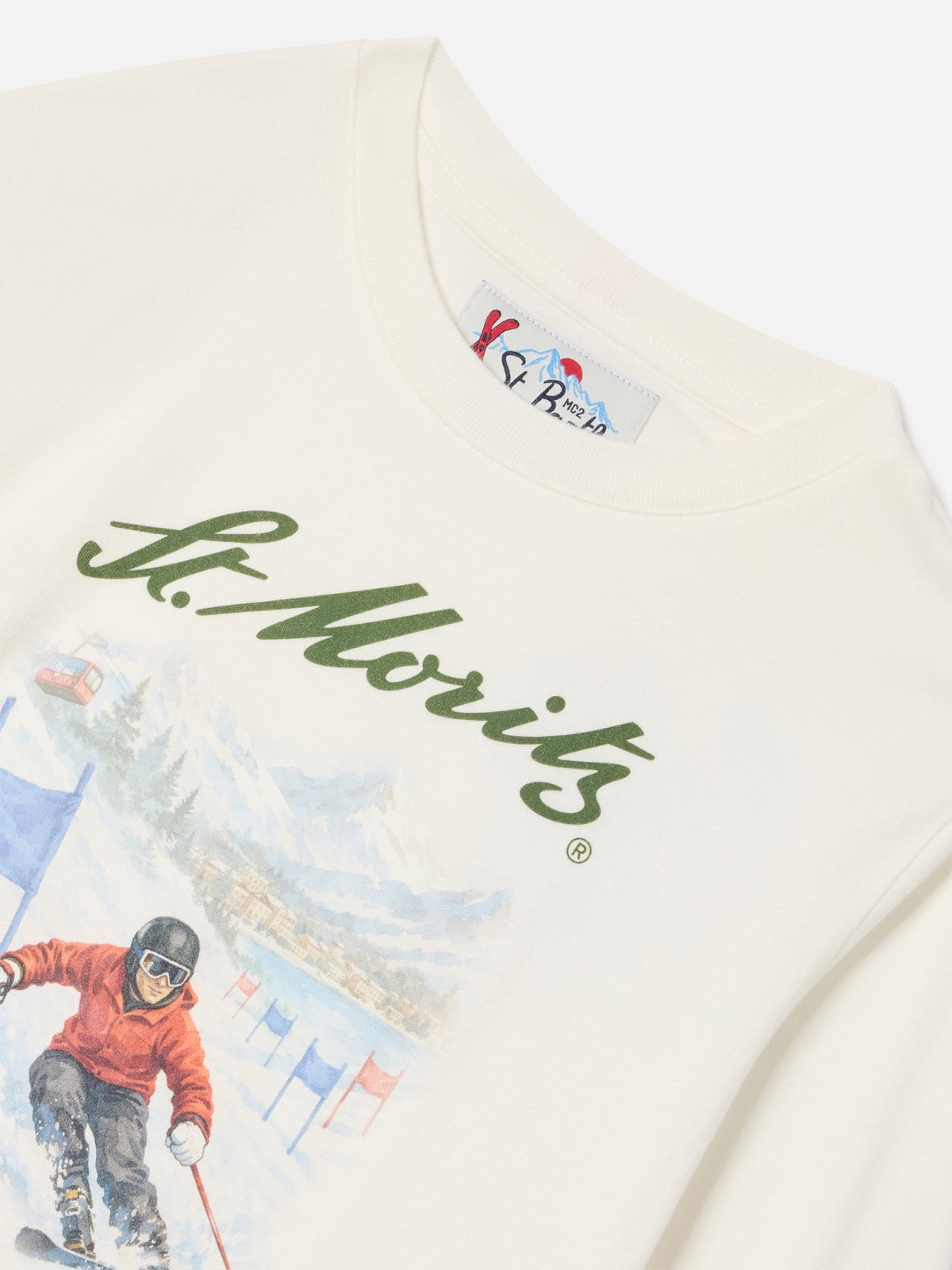Weißes Langarm-T-Shirt aus Bio-Baumwolle in Luton mit St. Moritz-Print | Special edition 