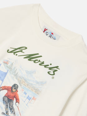 Weißes Langarm-T-Shirt aus Bio-Baumwolle in Luton mit St. Moritz-Print | Special edition 