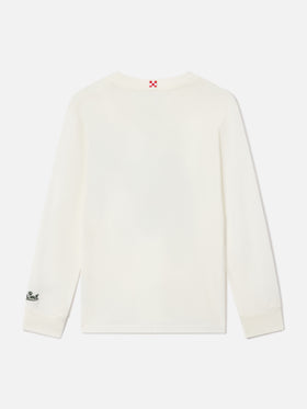 Weißes Langarm-T-Shirt aus Bio-Baumwolle in Luton mit St. Moritz-Print | Special edition 