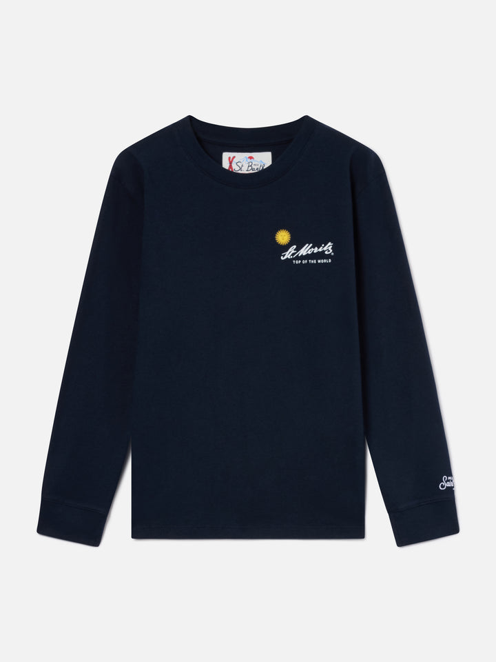 T-shirt de algodón de manga larga Luton en Navy blue con estampado St. Moritz en la espalda | Special edition 