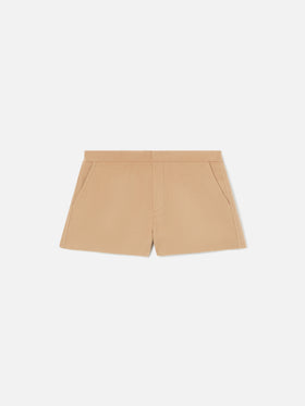 Beige Elva double fabric wool blend shorts