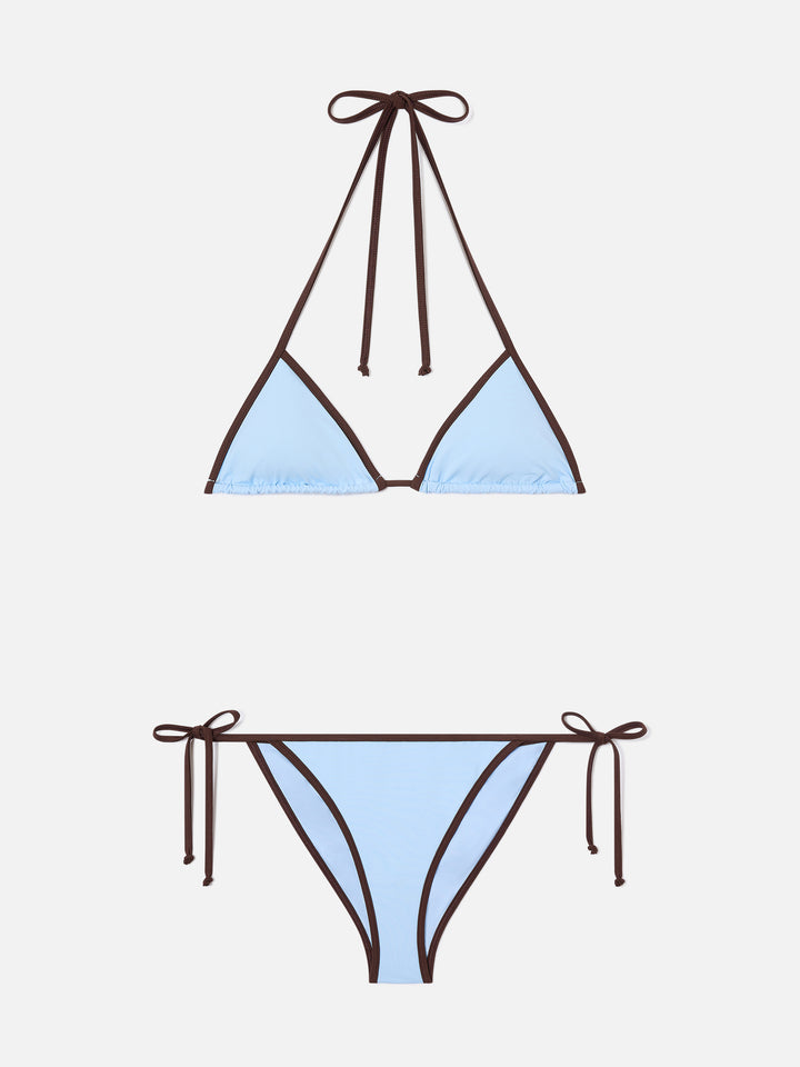 Bikini Leah Virgo marrone con bordi azzurri a contrasto