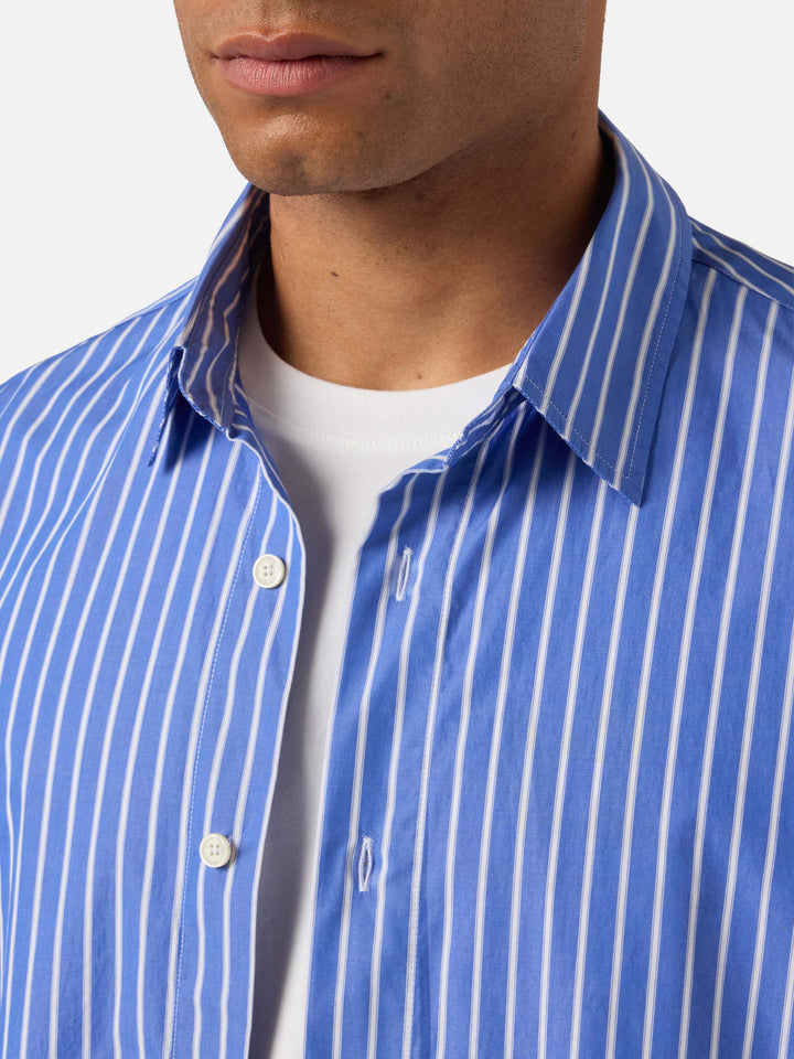 Blue striped Levanzo shirt in pure cotton