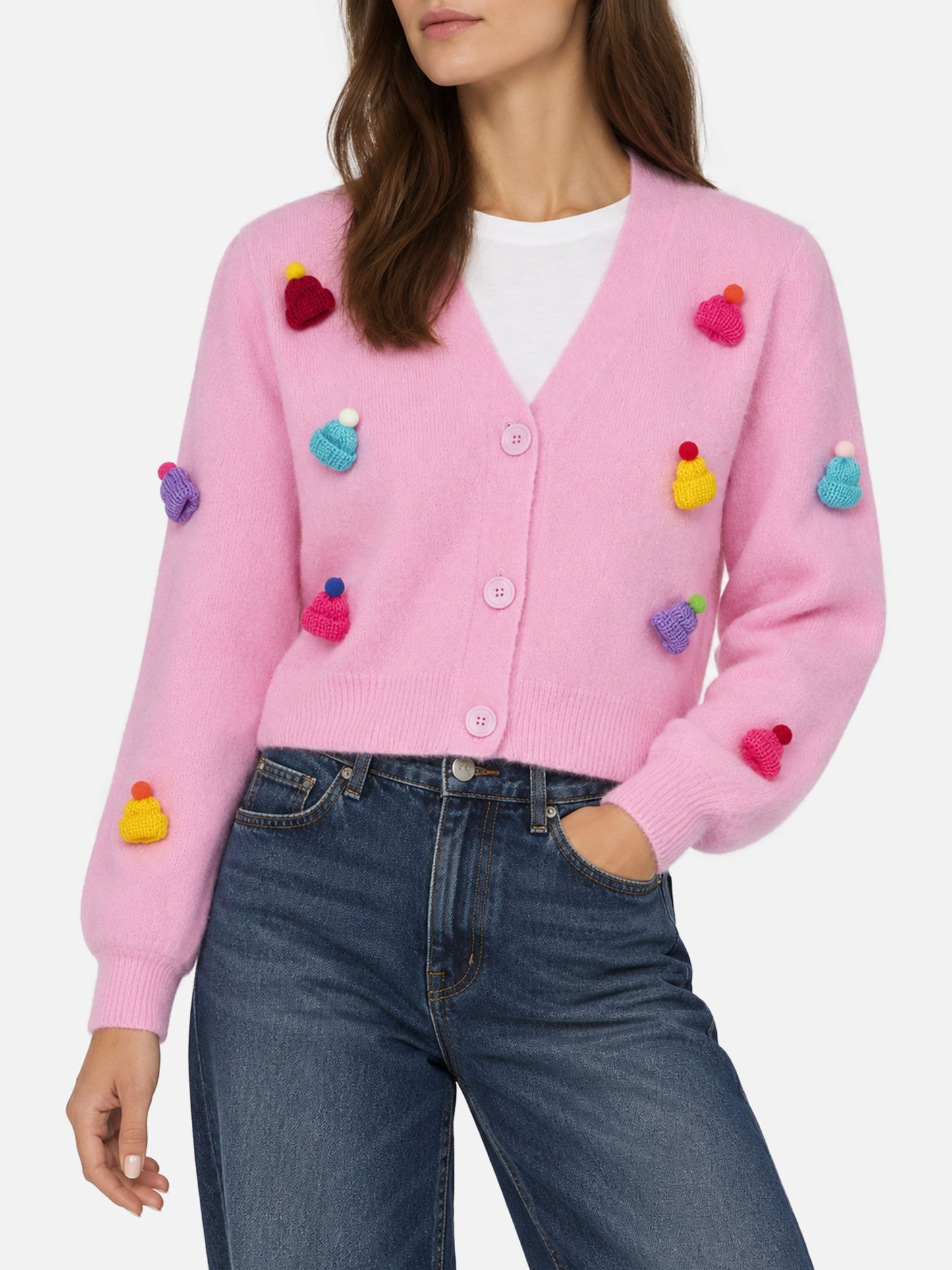 Lyza Soft Cropped-Cardigan mit gehäkelten Herzen 