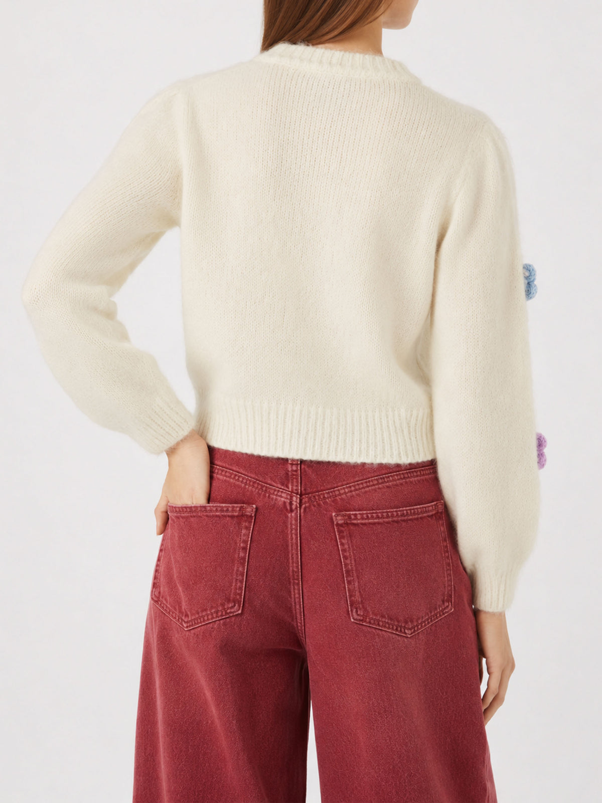 Lyza Soft cropped cardigan with daisy appliqués