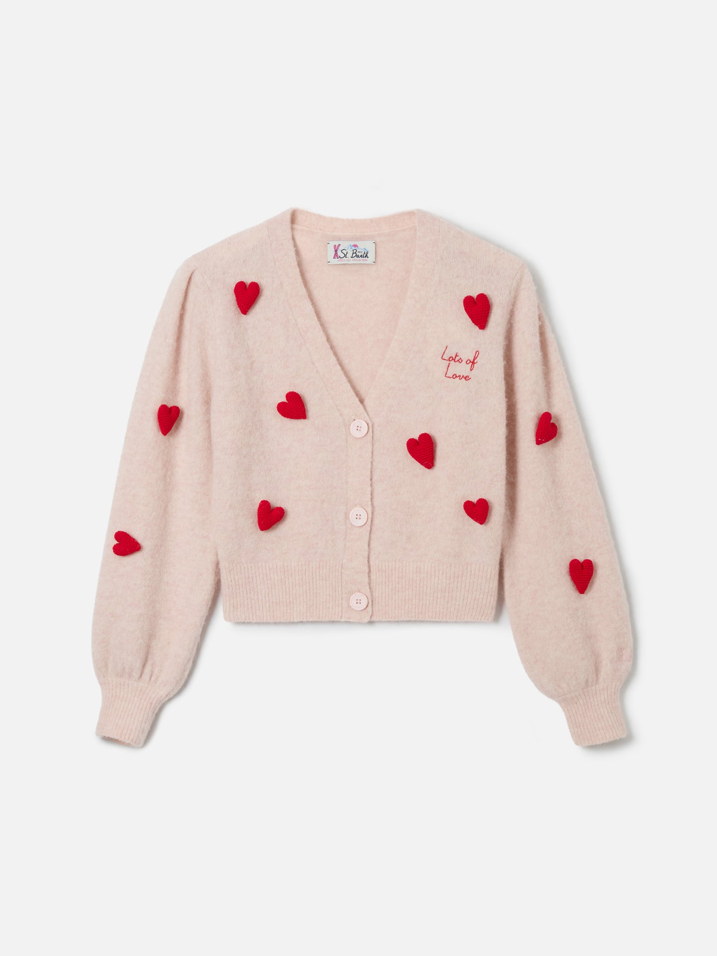 Woman brushed cropped cardigan with puff sleeves