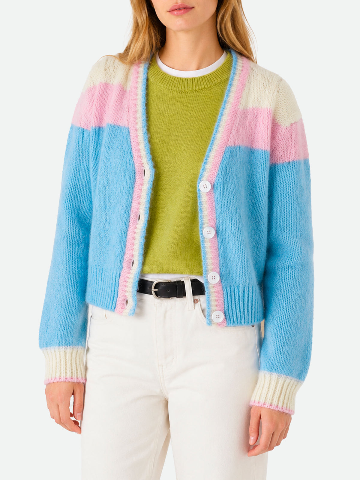Kurz geschnittener Cardigan aus gebürstetem Strick mit Puffärmeln 