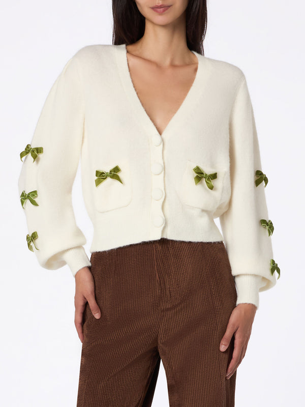 Woman white cardigan Lyza with bows