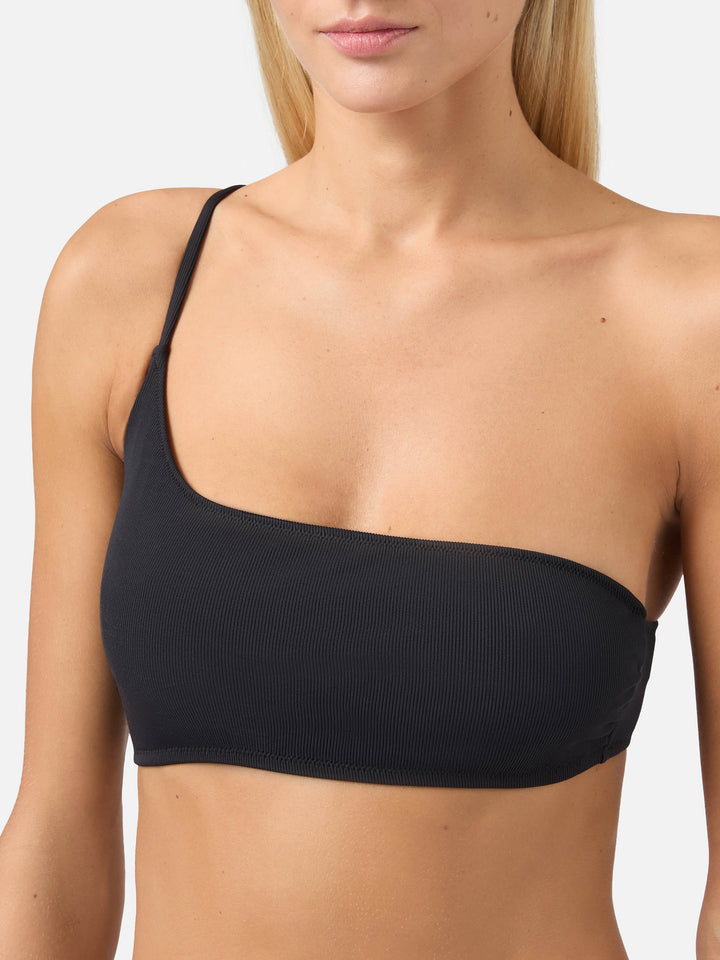 Bralette monospalla Macy a costine nero