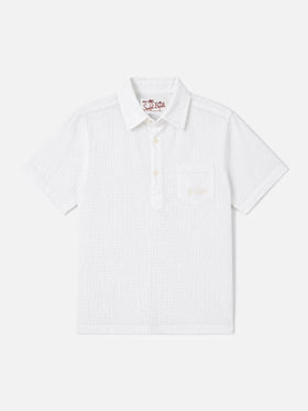 Weißes Poloshirt aus Baumwollgaze Madeira 