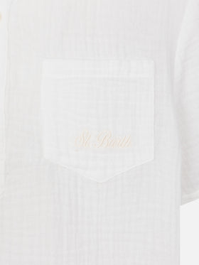 White cotton gauze polo shirt Madeira