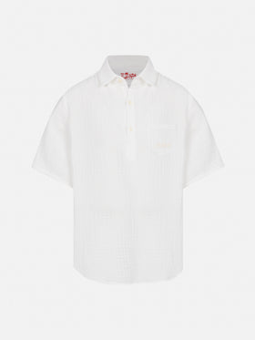 White cotton gauze polo shirt Madeira
