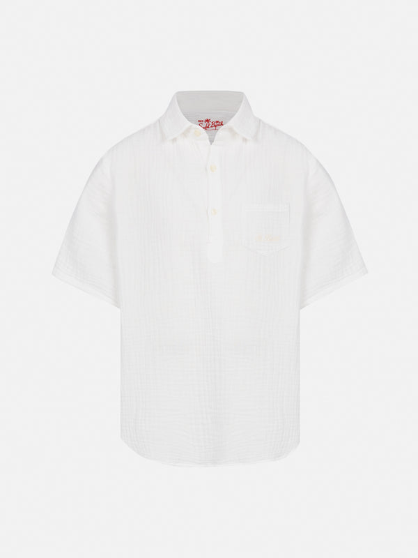 White cotton gauze polo shirt Madeira