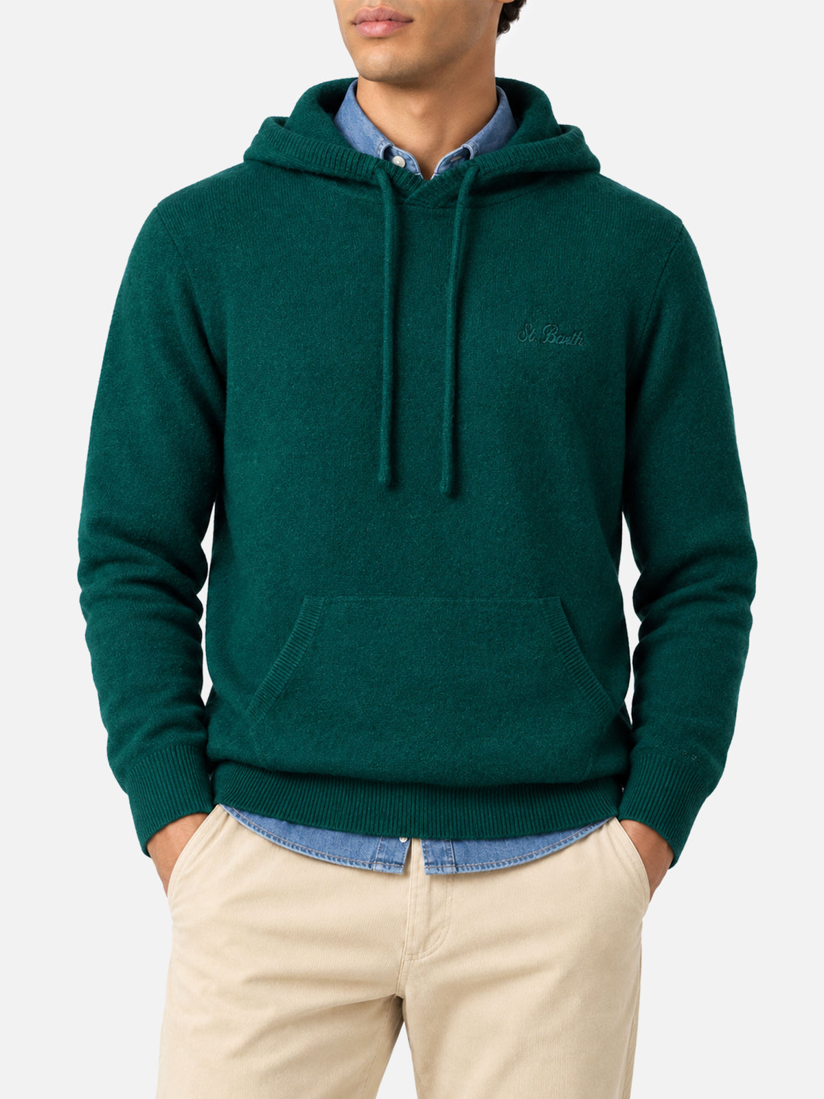 Mahony Kapuzenpullover aus Wolle in Uni-British-Green 