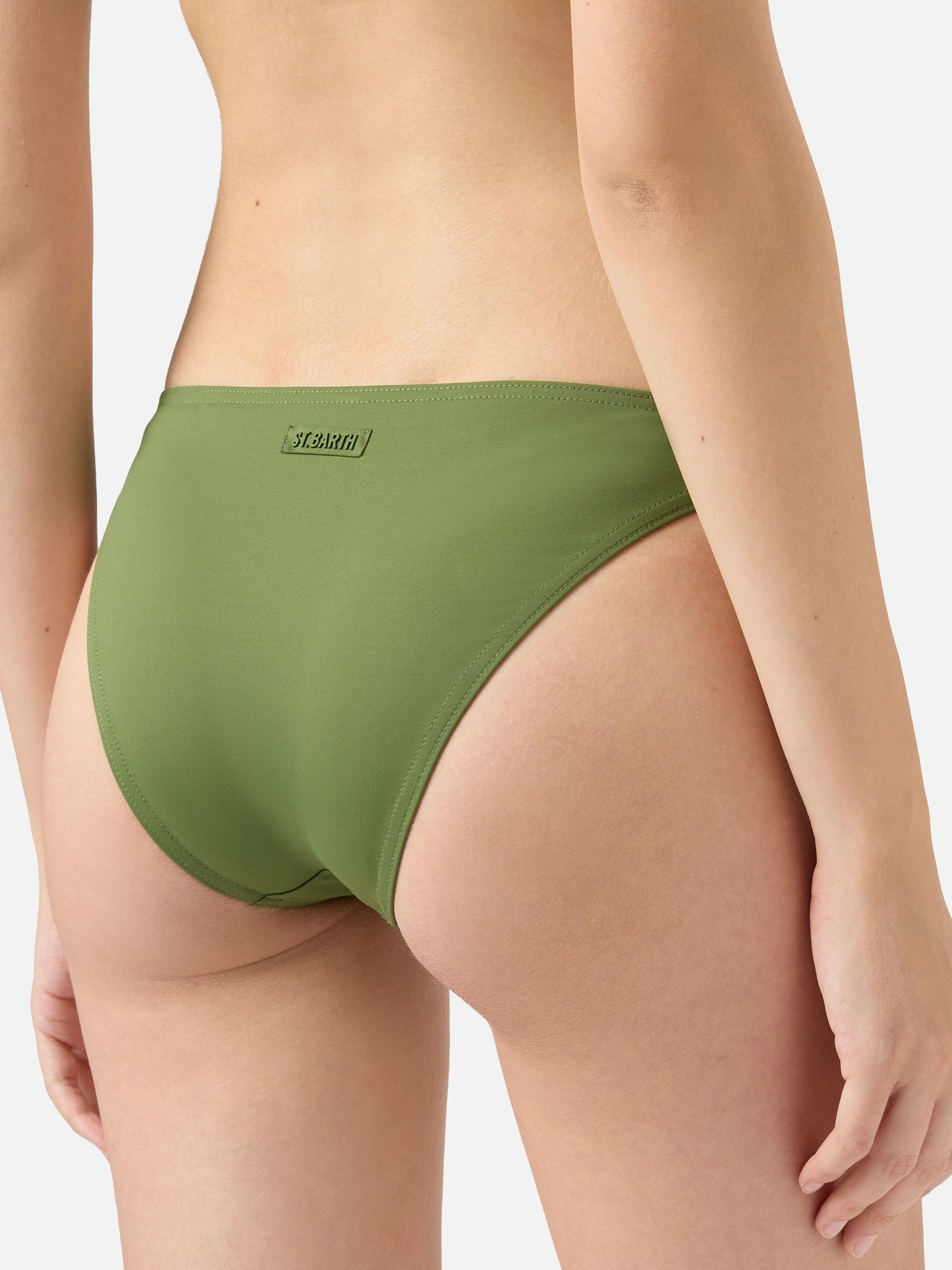 Gaia top bralette triangolo verde militare - Slip mare a vita alta Maia verde militare