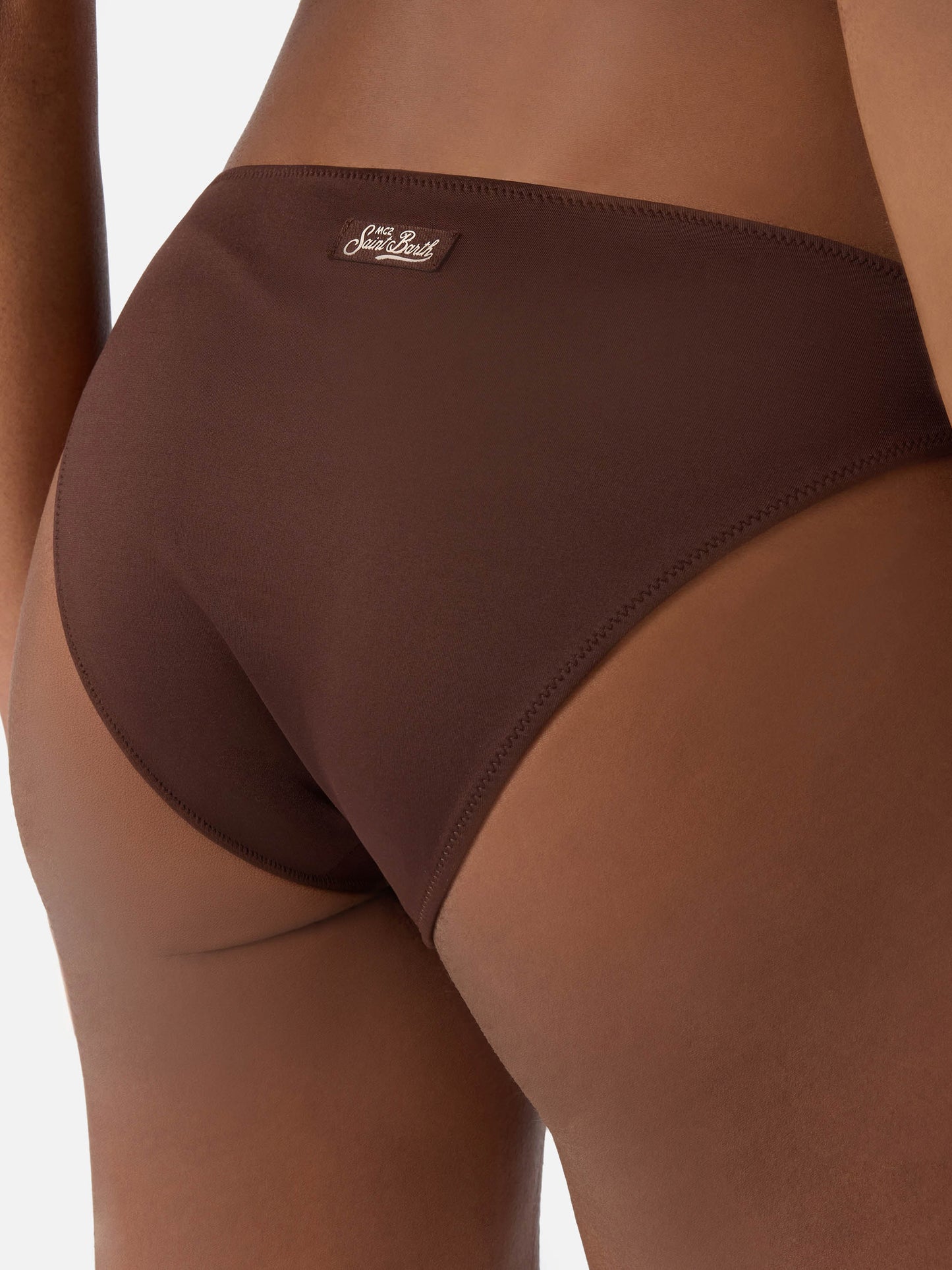 Classic Maia bikini bottoms in solid brown stretch fabric