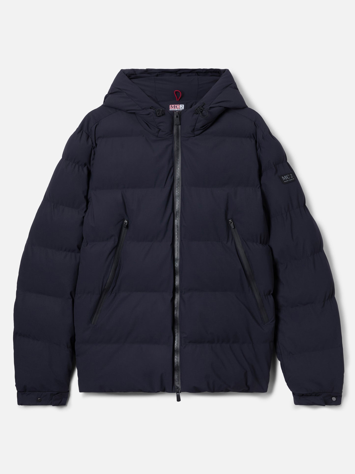 Maier padded hooded jacket in technical fabric in navy blue solid color