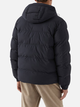 Maier padded hooded jacket in technical fabric in navy blue solid color