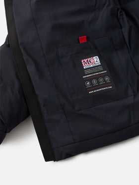 Maier padded hooded jacket in technical fabric in navy blue solid color