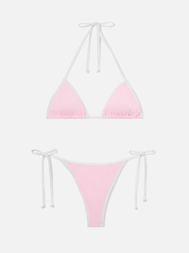 Bikini Leah Marielle rosa claro y blanco con ribetes en contraste 