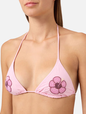 Bikini Maleah triangle in pink with floral bead embellishments