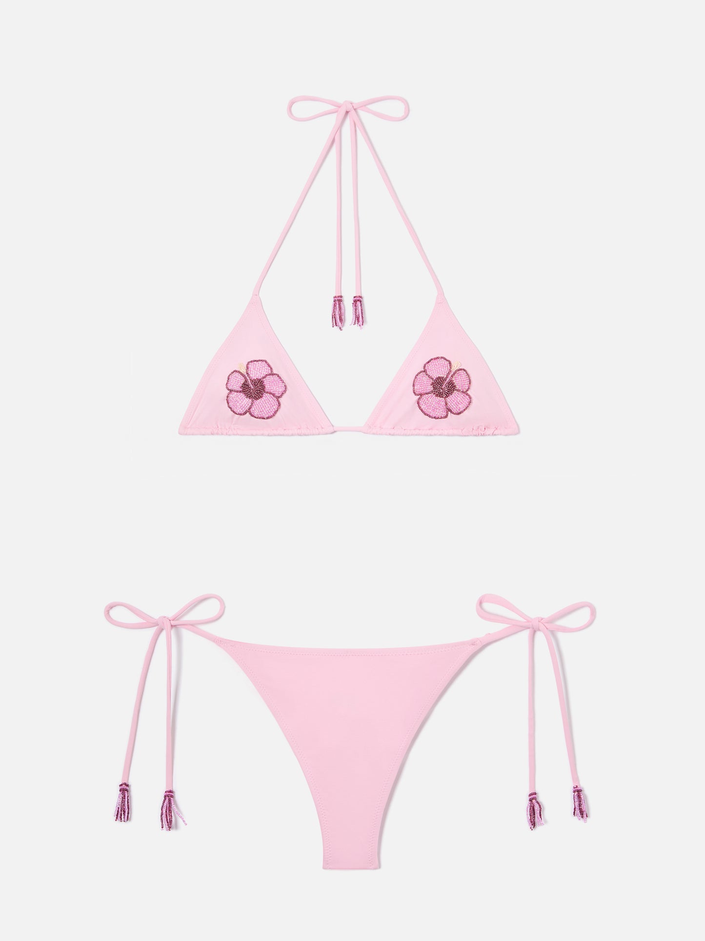 Bikini Maleah triangle in pink with floral bead embellishments
