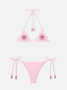 Bikini Maleah triangle in pink with floral bead embellishments