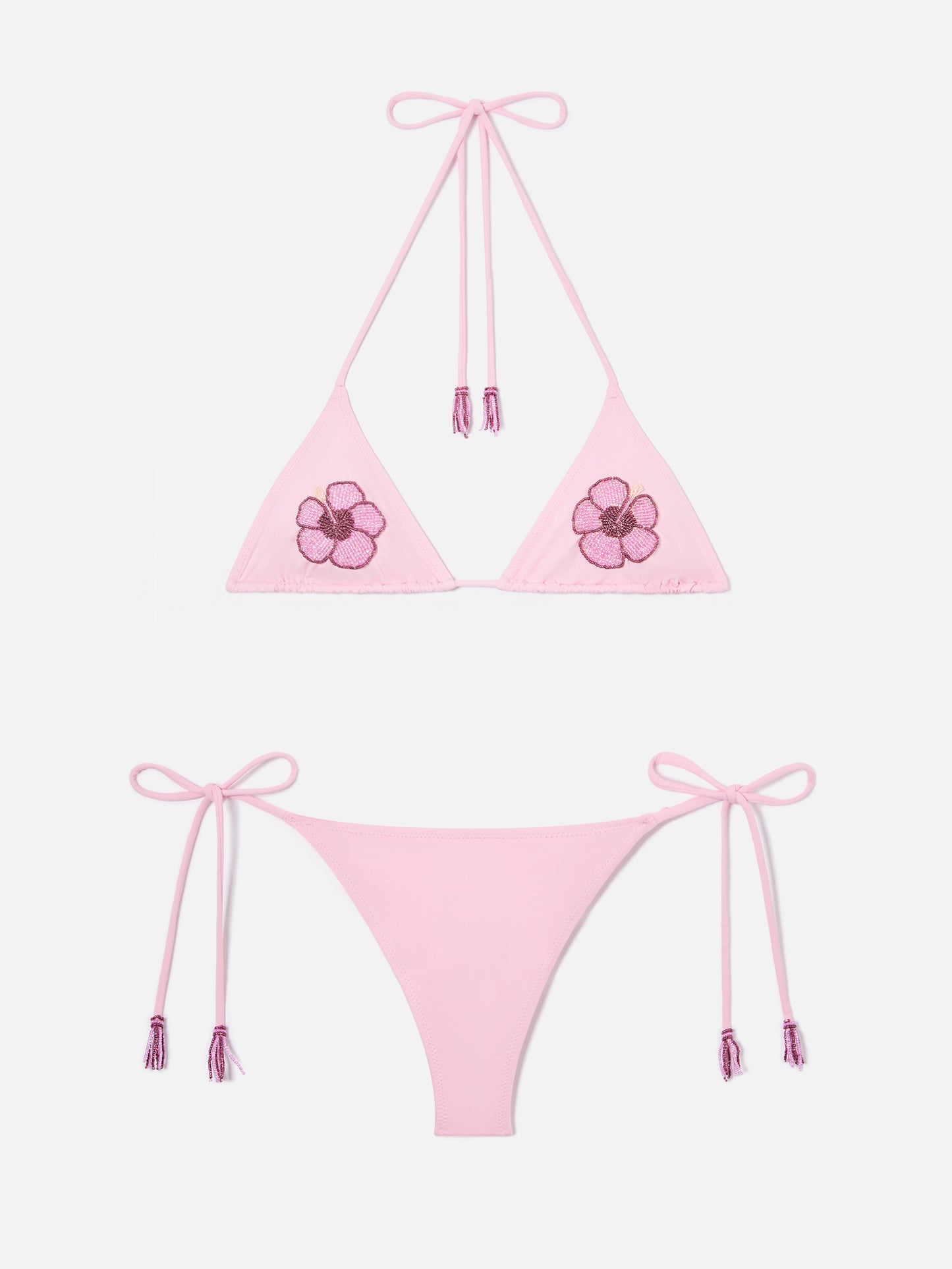 Bikini triangle Maleah rose avec ornements floraux en perles 