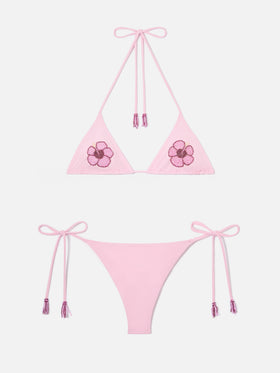 Bikini triangle Maleah rose avec ornements floraux en perles 