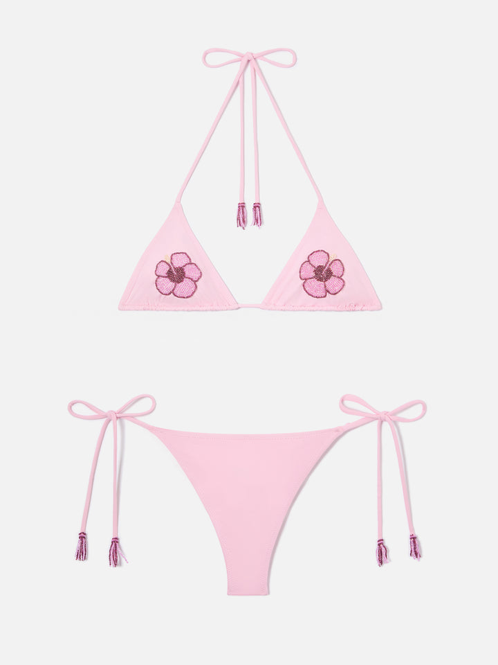 Bikini Maleah triangle in pink with floral bead embellishments