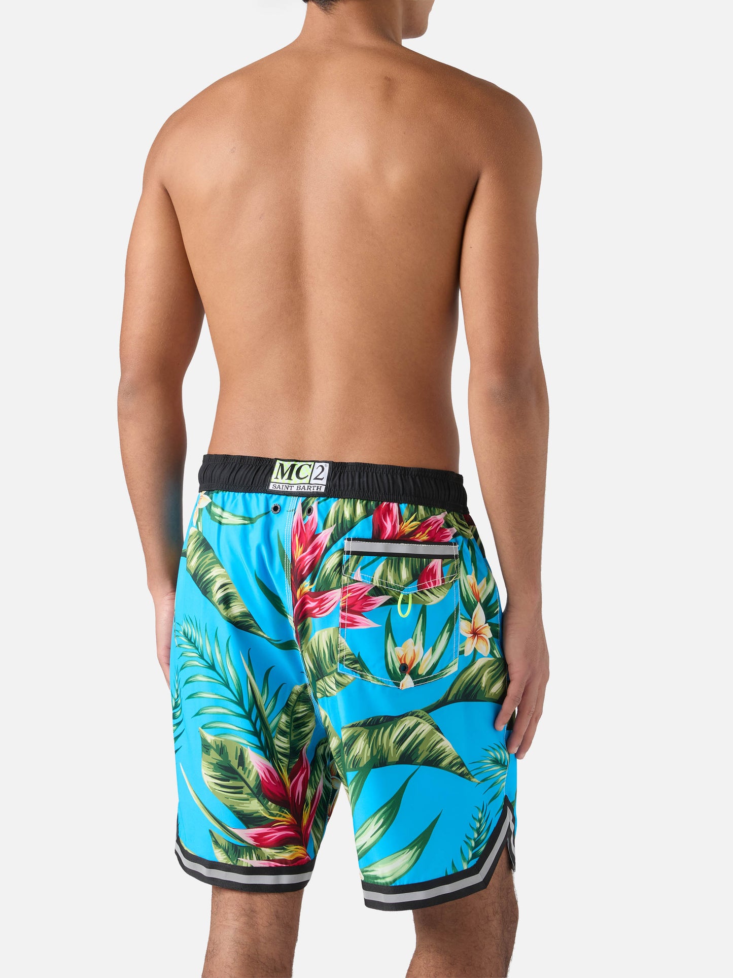 Floral print swim shorts surf style