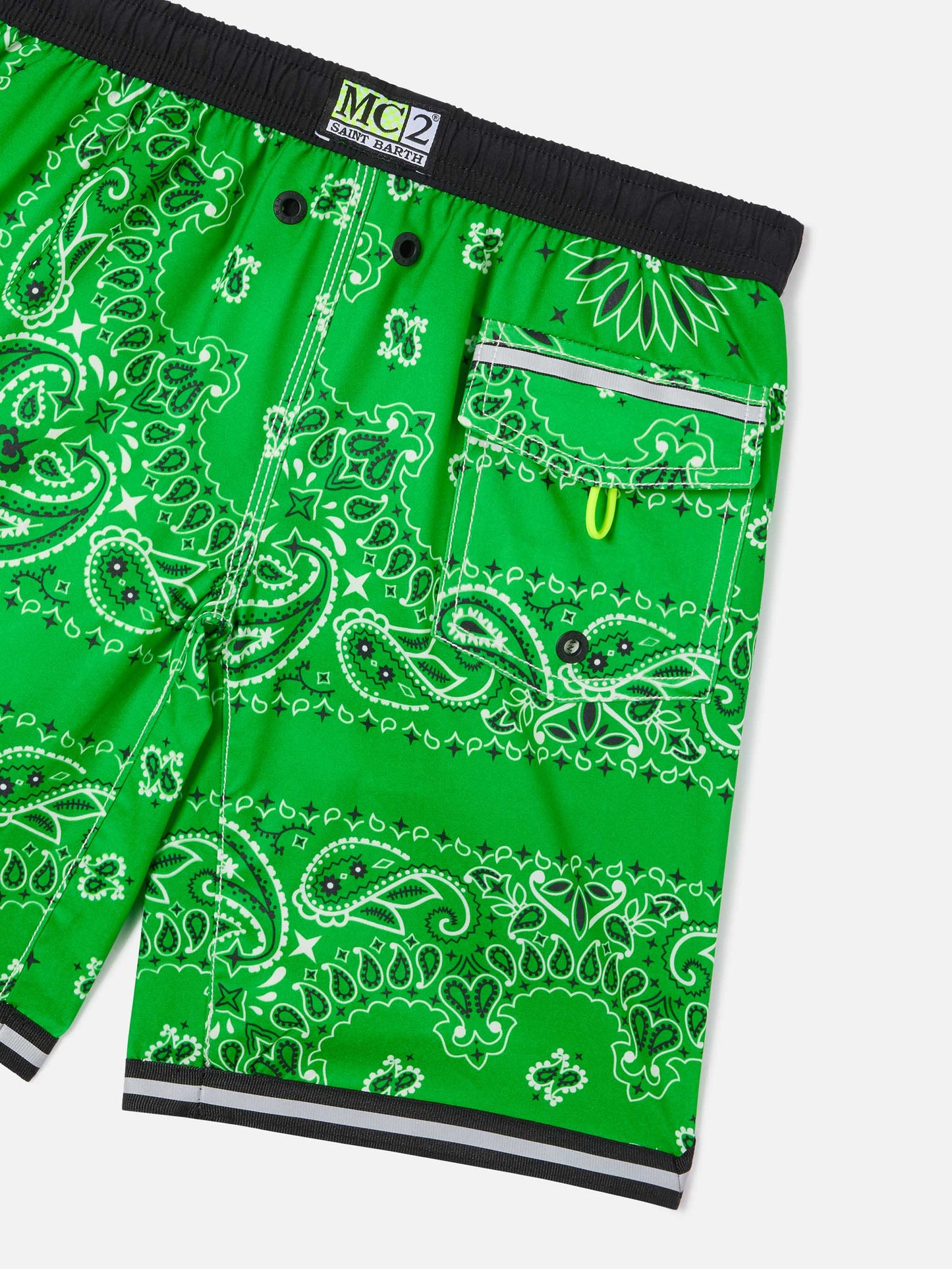 Boy long swim shorts with bandana print