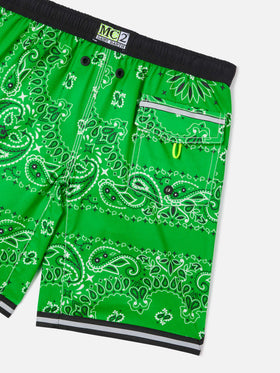 Boy long swim shorts with bandana print