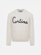 Girl cable knit sweater Malmo with Cortina embroidery