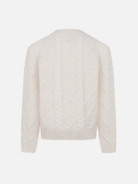 Girl cable knit sweater Malmo with Cortina embroidery