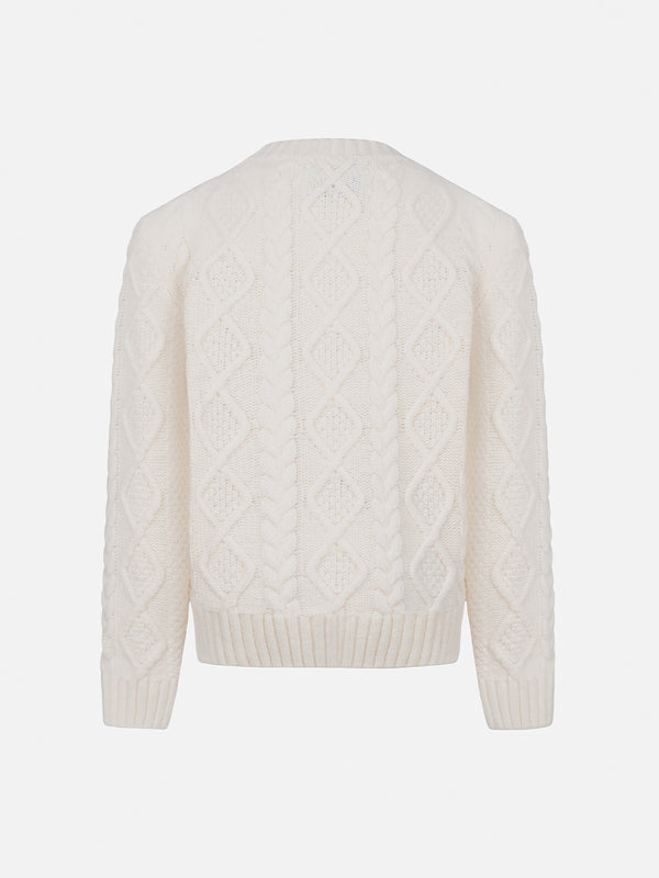 Girl cable knit sweater Malmo with Cortina embroidery