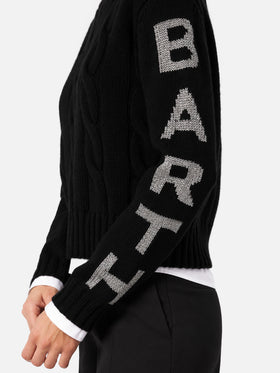 Schwarzer Kabelstrickpullover Malmo mit Lurex-Logo 