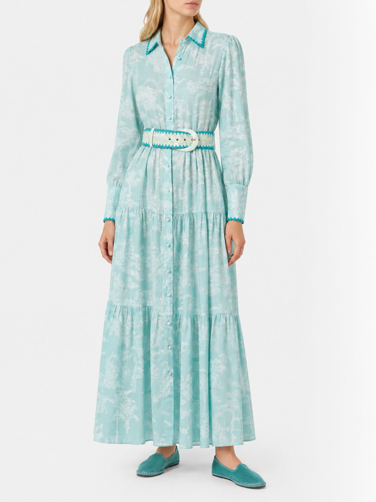 Langes Leinenkleid Marbella mit Dschungel-Print 