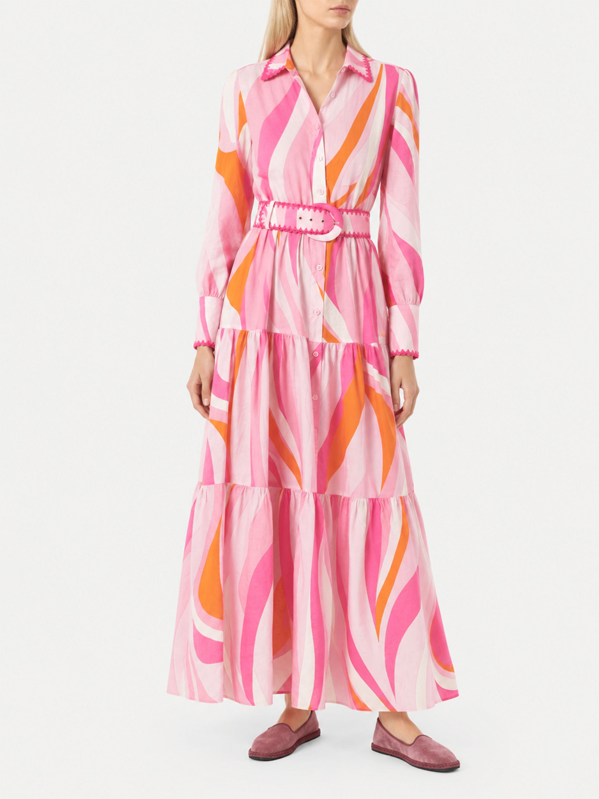 Multicolor Marbella ruffled long dress with wave print – MC2 Saint
