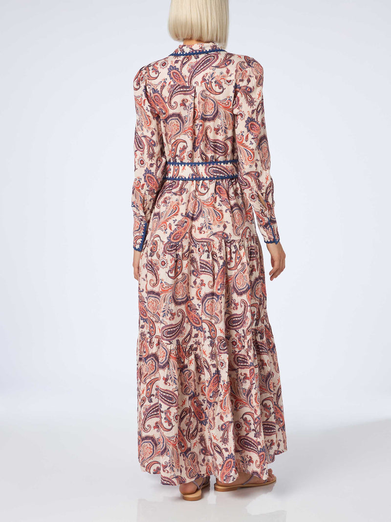 Woman linen dress Marbella with paisley print