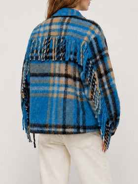 Marceline overshirt jacket with fringes and tartan pattern