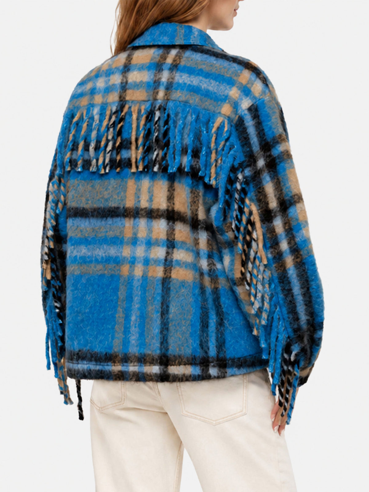 Surchemise veste Marceline à franges et motif tartan 