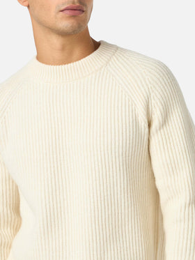 BLENDED CASHMERE white ribbed sweater Marine
