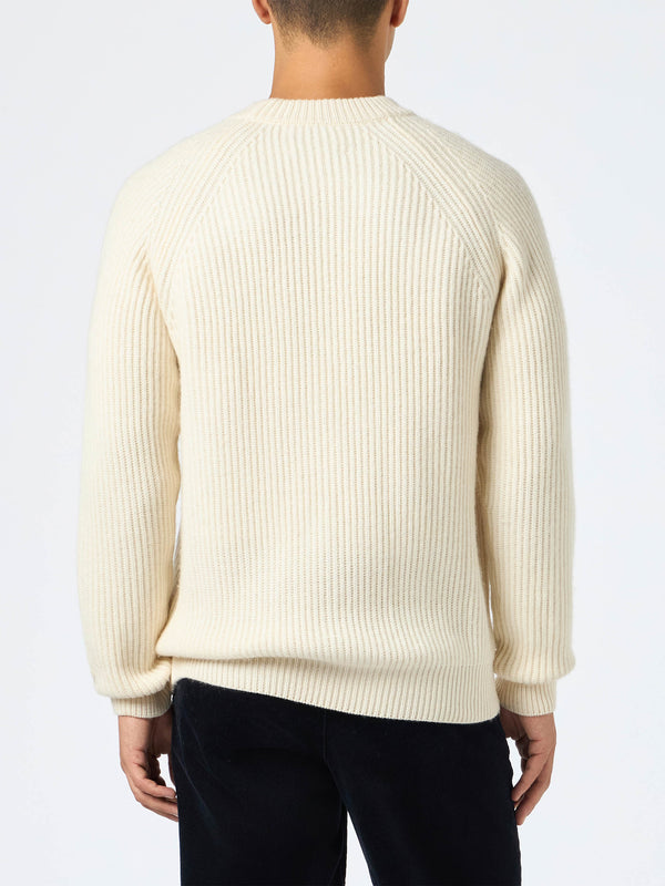 Man white blended cashmere ribbed sweater Marine