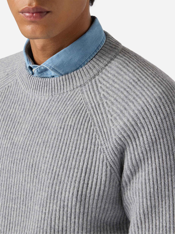 Maglione Marine in pura lana grigio melange a coste inglesi